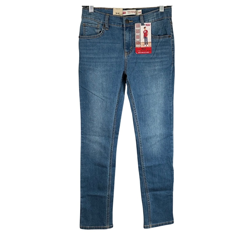 Levis 510 Performance Skinny Jeans Boys Size 14 Reg 27x29 Medium Wash Blue New